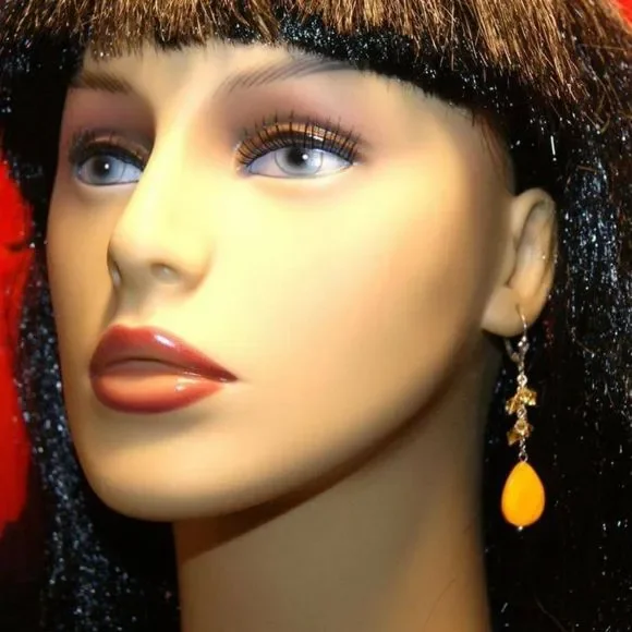 Handmade Yellow Shell & Crystal Sterling Silver Earrings - Picture 3 of 5